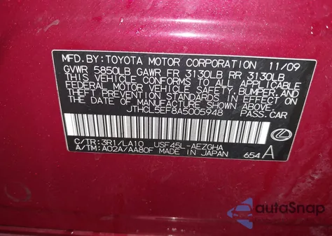 2010 Lexus Ls 460 from USA, damaged, VIN JTHCL5EF8A5005948